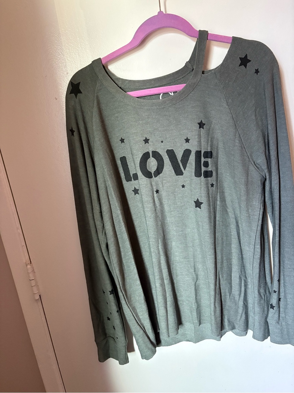 Chaser Olive Green Long Sleeve 'LOVE' Graphic Tee